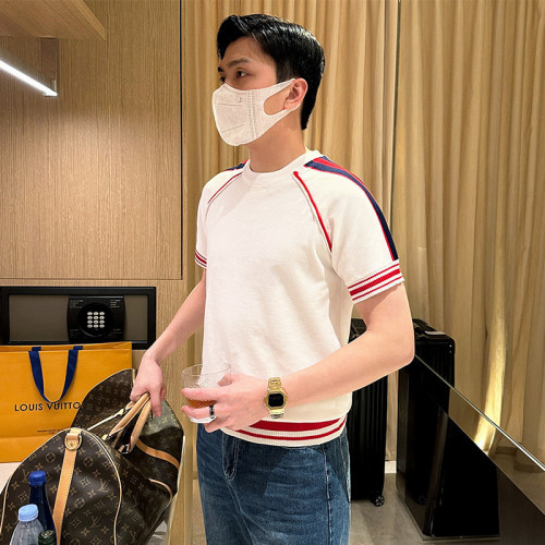 短袖休闲青年缉明线撞色t恤个性