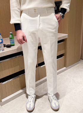 老钱风男裤高级纯棉白色直筒裤子男款秋季新款流行黑色男士休闲裤