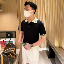 男士 休闲清凉冰丝polo衫 t恤短袖 新款 男 夏季 轻奢定制拼色衣领时尚