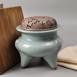 日本帝室技芸員诹访苏山諏訪蘇山作日本青瓷跨腰香炉日本回流茶具