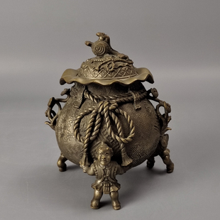 二上元威二上常太郎造洋银制宝袋形日本铜香炉薰香炉日本回流茶具