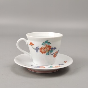 井田柿右卫门造染锦牡丹纹咖啡杯一套日本回流茶具