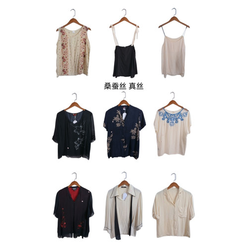 瑕疵vintage古着女装夏季真丝桑蚕丝短袖上衣套头F25