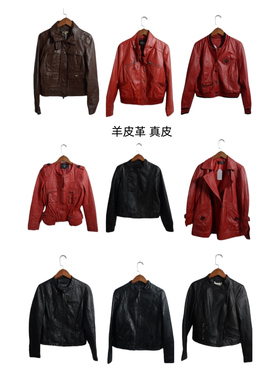 古着皮衣vintage斜拉机车短款修身夹克女士长袖绵羊皮y2k外套PY4