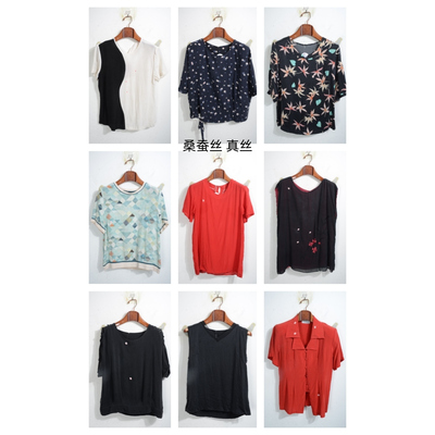 瑕疵vintage古着女装夏季真丝桑蚕丝短袖上衣套头P14