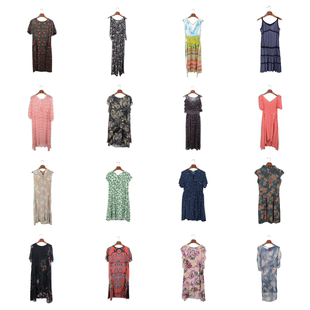 vintage古着女装 真丝桑蚕丝连衣裙名媛风碎花印花裙子真丝LL 夏季