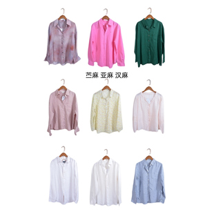 ML39 上衣女装 古着vintage复古汉麻苎麻亚麻长袖 衬衫
