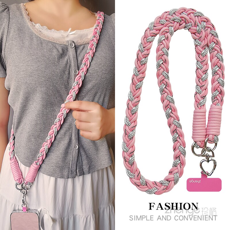 手机挂绳女斜挎清新撞色马尾编织长款便携户外旅游爬山出行逛街包链套壳相机小蜜蜂可侧背肩带子时尚百搭新品
