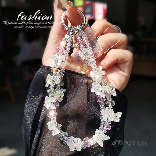 超仙水晶花手机链串珠挂件手腕款