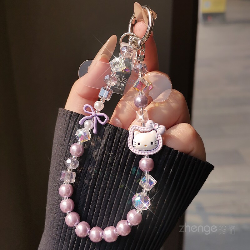 蝴蝶结可爱猫手机链挂绳ins女超好看卡通吊坠饰品串珠精致高级感户外旅游行防丢摔ccd相机套壳挂件链绳子新品