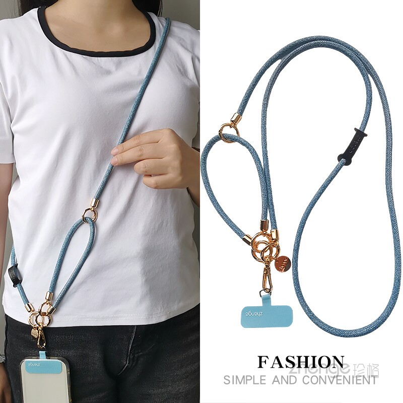 手机挂绳斜挎手腕双拼简约牛仔布纹皮质户外登山旅游行套壳防丢手提短款相机包包小蜜蜂肩背带链绳子时尚新品