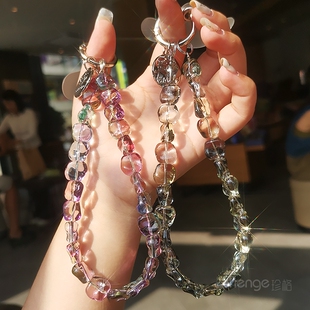水晶石手机挂链女＆手提手腕挂饰串珠手链ins户外出行旅游拍照逛街闪光珠子手机壳挂绳链短款夹片式通用