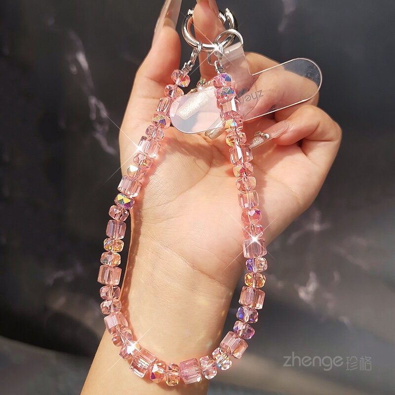 清透水晶手机链串珠挂件ins女手腕超好看吊坠饰品小众精致高级感户外旅游行防丢相机链子套壳手机挂绳短新款