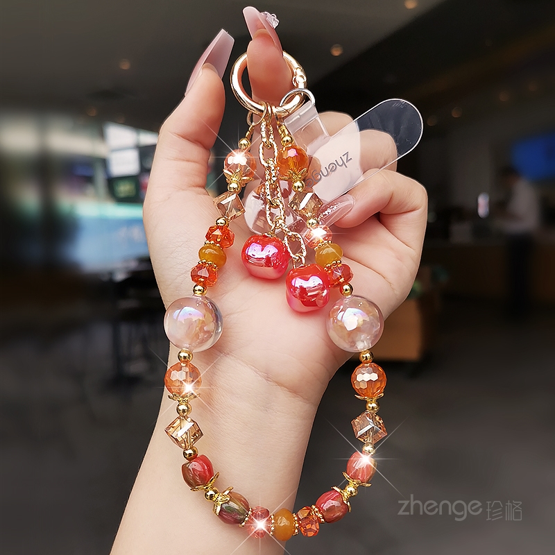 柿柿平安手机链精致手作水晶挂件