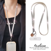 小香风 带子不勒脖ins精致高级感潮流户外旅游防丢钥匙工牌证件手机壳套吊绳时尚 手机挂绳满钻女挂脖长款 宽版