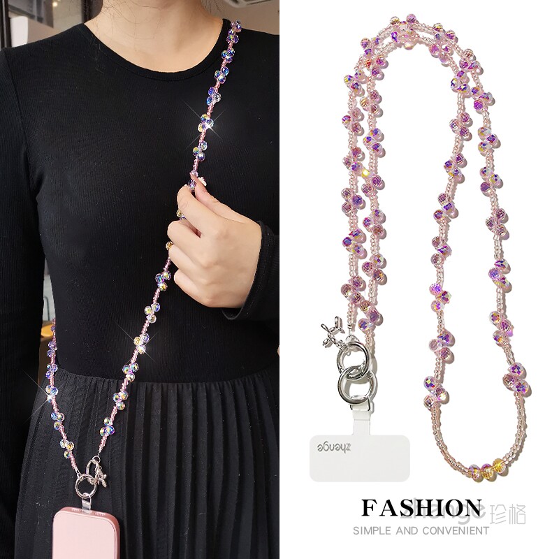 ins女士好看户外水晶手机背链