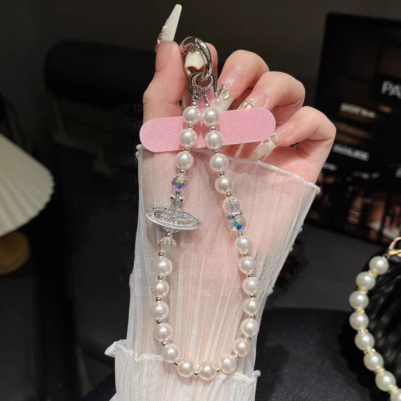 带钻土星手机链高品质珍珠手腕带