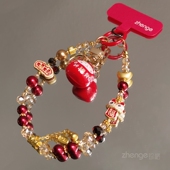 手机链挂绳招财猫水音铃铛吊坠ins女士超好看轻奢小众精致高级感水晶串珠挂件饰品户外电话套壳手机挂绳新款