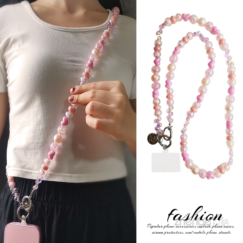 斜挎可背手机链挂绳女款ins糖果色串珠挂链户外出行旅游拍照逛街