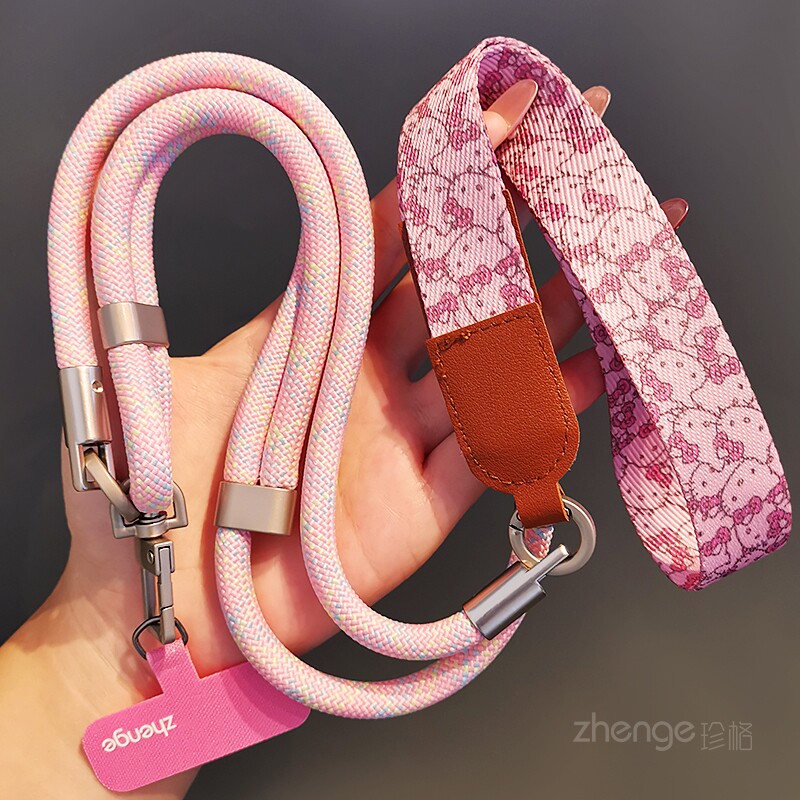 可爱猫猫手机挂绳女斜挎可调节肩背长款多功能挂脖手腕防丢摔户外登山旅游出行包包电话套壳挂件绳子通用新品