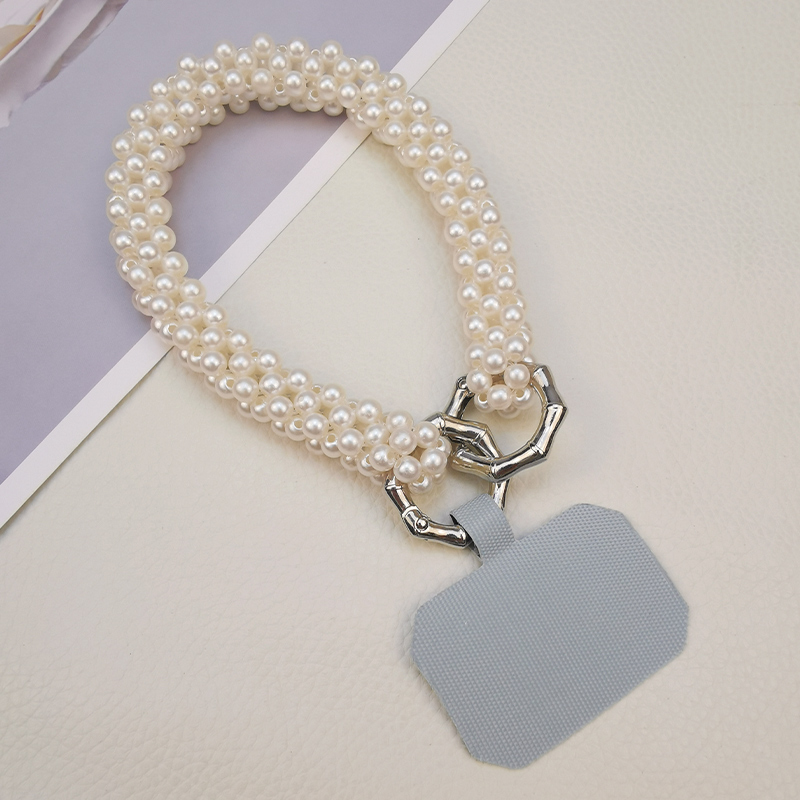 珍格手机挂绳短款手腕白色珍珠