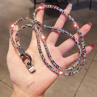 满钻挂脖手机挂绳女高级感小众户外防丢挂脖绳长款不勒脖子轻奢时尚挂饰钥匙挂件工牌壳套手机链通用新款