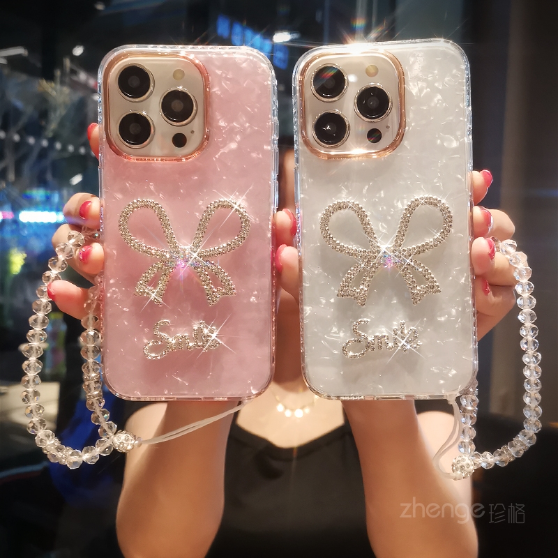 小香风贝壳纹蝴蝶结手机壳