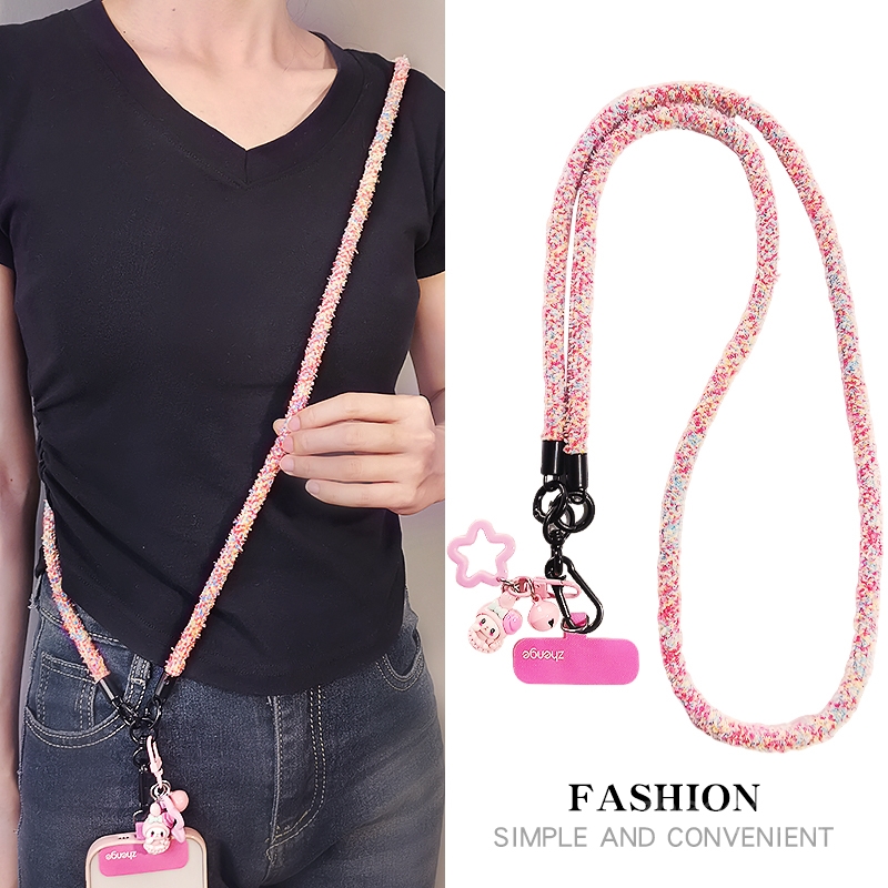 手机挂绳斜挎秋冬季便携户外毛绒可肩背带长款时尚潮流高级感旅游行逛街包包链绳套壳相机小蜜蜂挂绳通用新品