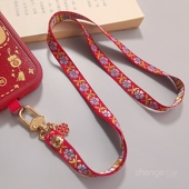 独特好看小众原创 户外旅游行拍照防丢摔相机挂件吊绳新品 国风红刺绣挂脖手机挂绳女平安喜乐织带宽版 不勒长款