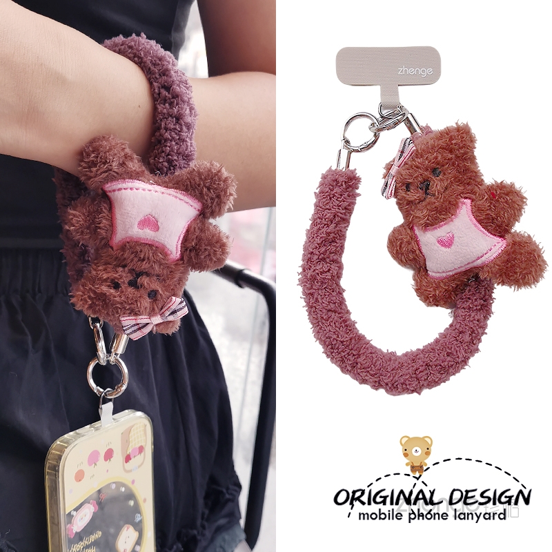 手机挂绳女手腕式短款毛绒小熊