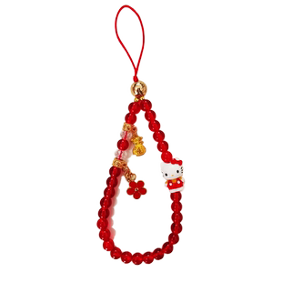 手机挂绳福袋吊坠可爱猫珠子手链短款手提手腕挂饰绳情侣礼物可爱手机壳吊绳ins纯色简约小香风红手绳男女款