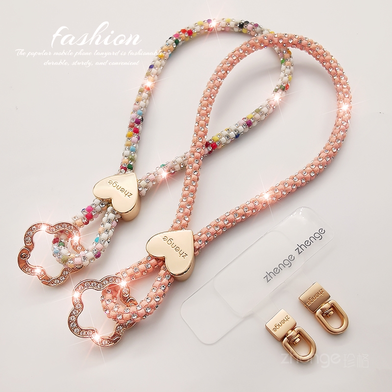 手机挂绳时尚闪钻爱心花扣手链女