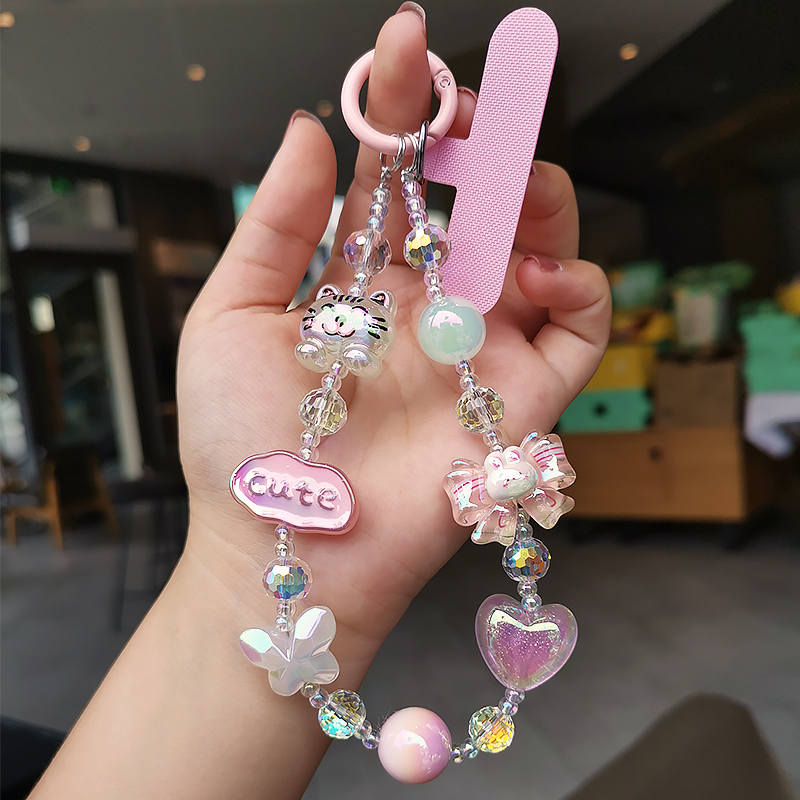 夜光猫咪闪粉爱心手链手机挂绳女款时尚ins手腕手机挂饰卡条式手