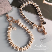 手机链挂件女士珍珠山茶花手腕绳短款 原创精致手作高级感户外旅游行逛街防丢摔手提带子电话套壳手机挂绳新品