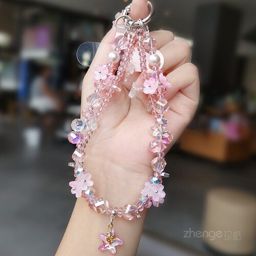 铃兰水晶珠花手机链挂件女手腕款