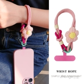 毛线花编织手机挂绳手腕短款 女士户外出行逛街手提绳子防丢防掉旅游逛街登山手绳结实防摔手机壳通用 ins时尚