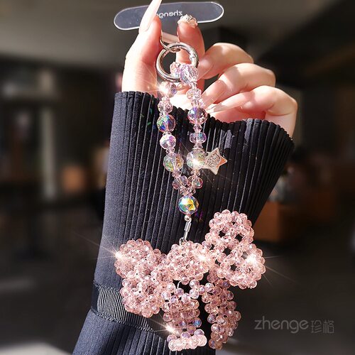手机链指环款挂件蝴蝶结水晶串珠