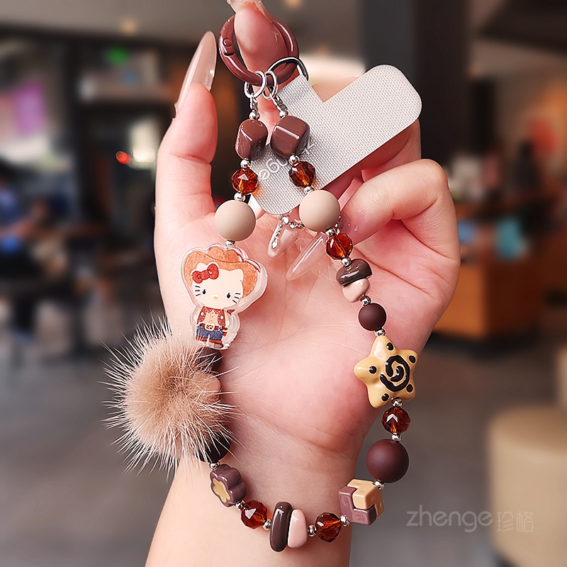 手机挂绳女可爱卡通串珠手机链精致时尚猫猫挂绳钥匙扣户外旅游行逛街防丢摔手提链带子电话套壳吊绳通用新品