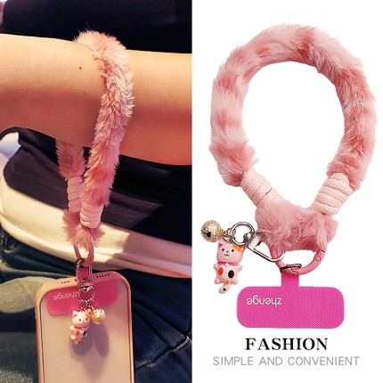 手机挂绳女士秋冬季新款毛绒挂件手腕绳短款户外便携旅游行登山逛街拍照防丢摔手提链带子电话套壳吊绳通用
