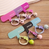 可爱猫猫铃铛圆扣夹片手机挂绳垫片超薄不顶壳不影响充电手机链环串挂钩圈防断固化布连接贴压片卡通挂件新品