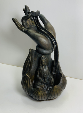 老铜器观音菩萨佛手拈花倒流香实心摆件做工精致品相完整包浆醇厚