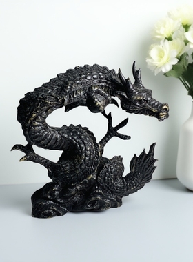 Vintage黄铜龙 云上飞龙 四爪龙 实心摆件 高端创意 古玩家居装饰