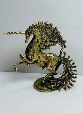 Vintage 铜马独角兽动物摆件高端奢华 限量版有字标款 纯手工捏制