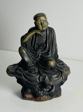 Vintage中古全铜沉思罗汉雕塑十八罗汉摆件 释迦牟尼的儿子罗睺罗