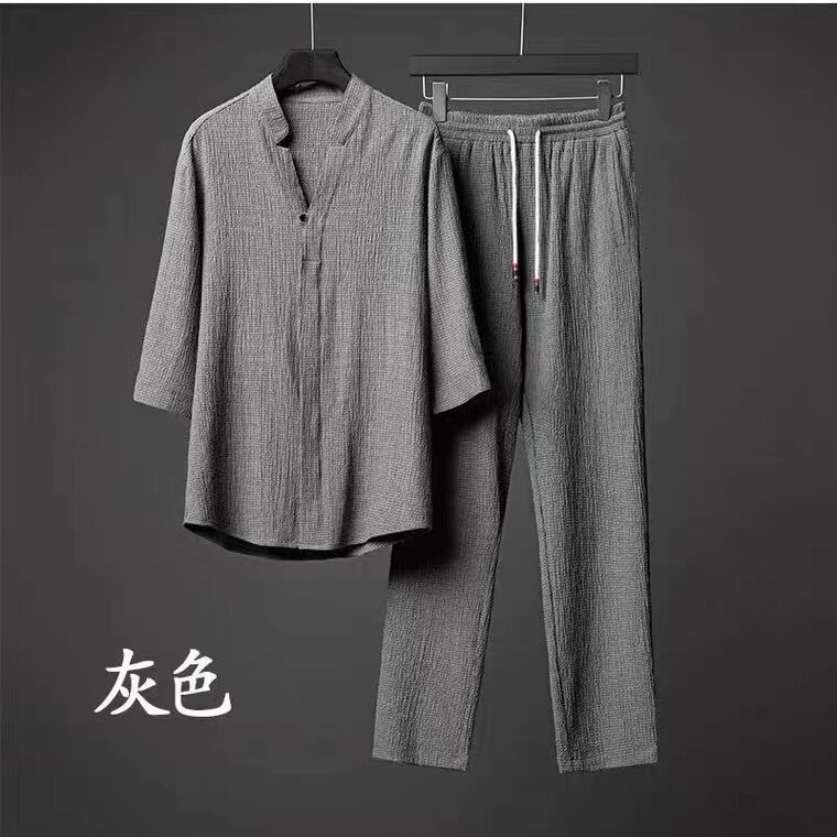 潮牌青少年短袖夏季两件套中国风