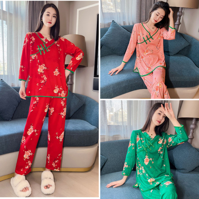 春秋季复古新款盘扣睡衣中国风女