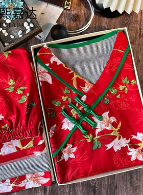 新款睡衣女网红爆款盘扣新中式国风七分袖v领德绒宽松大码家居服