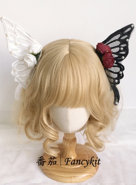 FanQ手作 lolita珍珠玫瑰蕾丝大蝴蝶发夹KC发夹后脑勺装饰