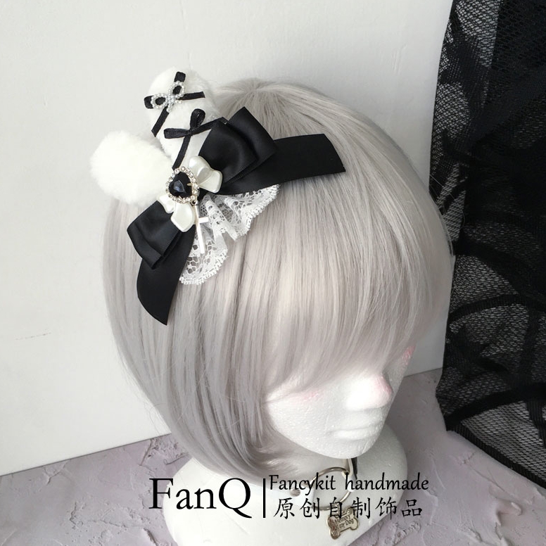 FanQ自制原创·蕾蕾兔·量产型日系毛绒兔耳蕾丝亚文化边夹