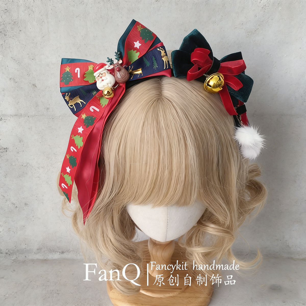 FanQ 圣诞款Lolita手作饰品可爱铃铛蝴蝶结KC发箍JK头饰